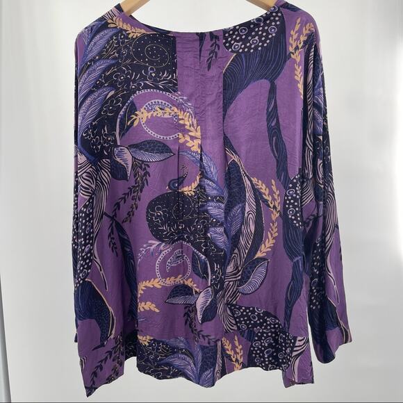 MASAI Purple Print Tunic Size Medium Made India Satin Wrinkled Style Medium - Picture 2 of 13